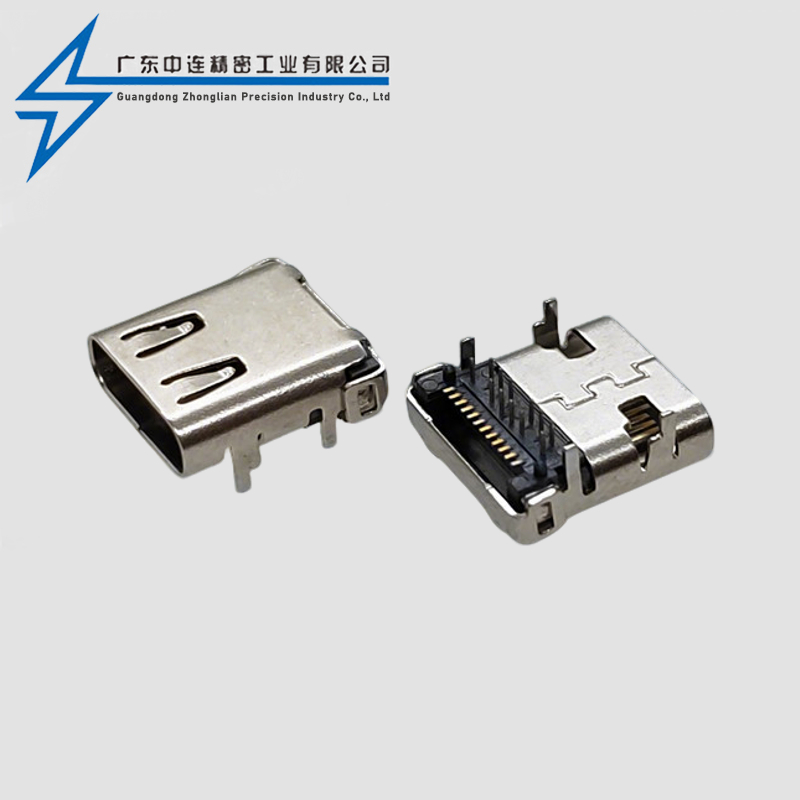 TYPE C female seat 24P with pillar SMT+DIP half package