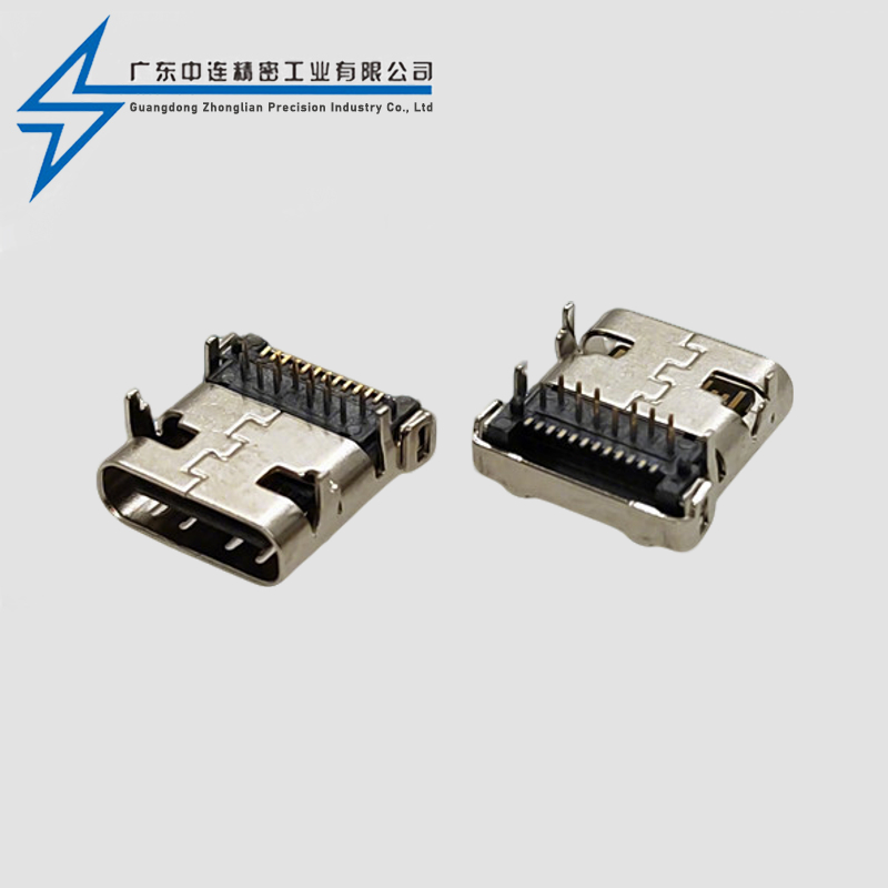 TYPE C female seat 24P with pillar SMT+DIP half package